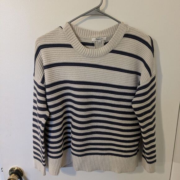 🤍 MSRP $98 Madewell Greensboro Beige Stripe Button-Back Sweater – Size Small 🤎 - Picture 5 of 11